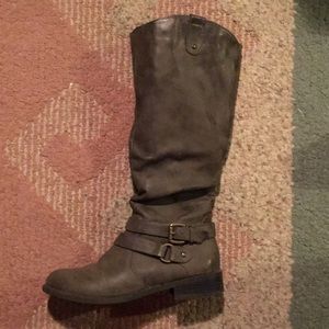 Gray Buckle Riding Boots